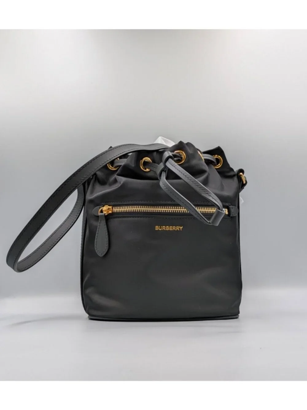 Burberry Drawstring Pouch Nylon Mini Bucket Crossbody Bag Black 8121464